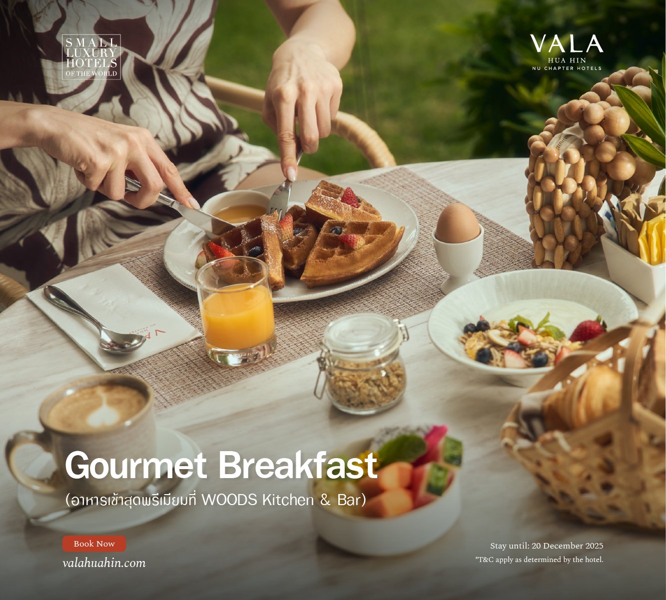 Daily gourmet breakfast at WOODS Kitchen & Bar, VALA Hua Hin special promotion Nine Days, Nine Deals